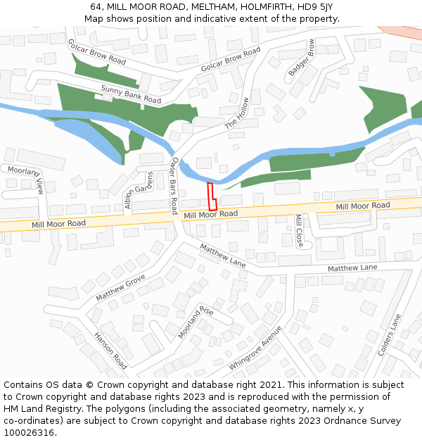 64, MILL MOOR ROAD, MELTHAM, HOLMFIRTH, HD9 5JY: Location map and indicative extent of plot
