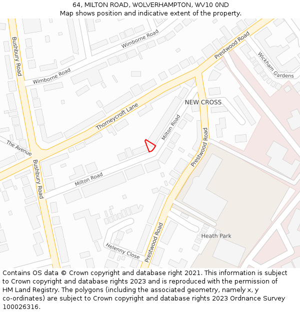 64, MILTON ROAD, WOLVERHAMPTON, WV10 0ND: Location map and indicative extent of plot