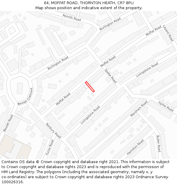 64, MOFFAT ROAD, THORNTON HEATH, CR7 8PU: Location map and indicative extent of plot