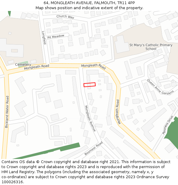 64, MONGLEATH AVENUE, FALMOUTH, TR11 4PP: Location map and indicative extent of plot