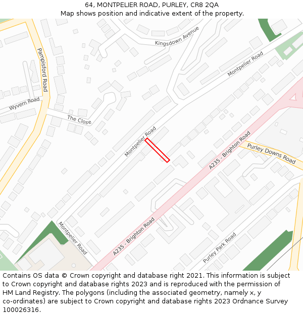64, MONTPELIER ROAD, PURLEY, CR8 2QA: Location map and indicative extent of plot
