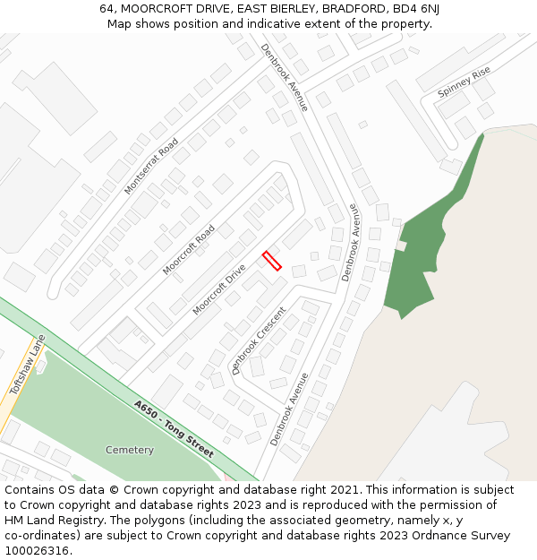 64, MOORCROFT DRIVE, EAST BIERLEY, BRADFORD, BD4 6NJ: Location map and indicative extent of plot