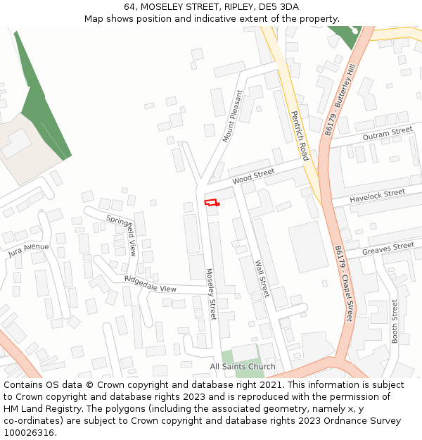 64, MOSELEY STREET, RIPLEY, DE5 3DA: Location map and indicative extent of plot