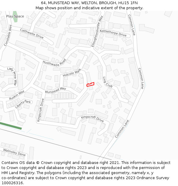 64, MUNSTEAD WAY, WELTON, BROUGH, HU15 1FN: Location map and indicative extent of plot