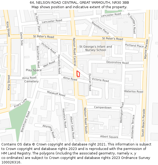 64, NELSON ROAD CENTRAL, GREAT YARMOUTH, NR30 3BB: Location map and indicative extent of plot