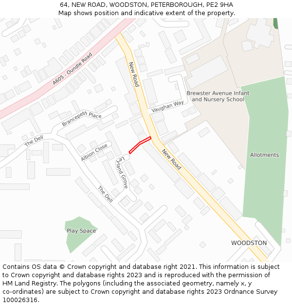 64, NEW ROAD, WOODSTON, PETERBOROUGH, PE2 9HA: Location map and indicative extent of plot