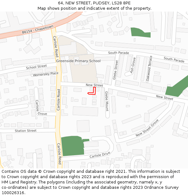 64, NEW STREET, PUDSEY, LS28 8PE: Location map and indicative extent of plot