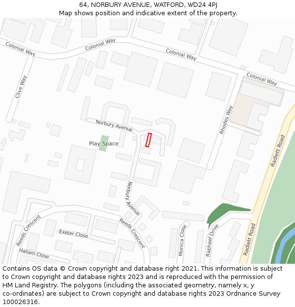 64, NORBURY AVENUE, WATFORD, WD24 4PJ: Location map and indicative extent of plot