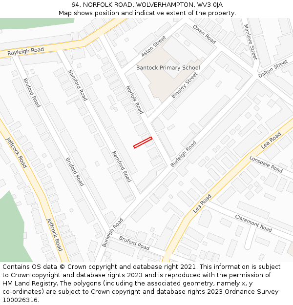 64, NORFOLK ROAD, WOLVERHAMPTON, WV3 0JA: Location map and indicative extent of plot