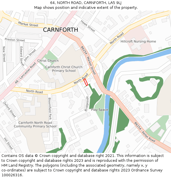 64, NORTH ROAD, CARNFORTH, LA5 9LJ: Location map and indicative extent of plot