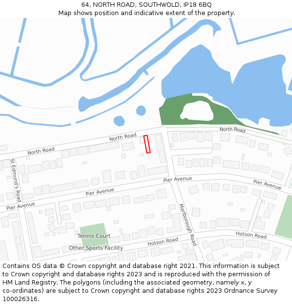 64, NORTH ROAD, SOUTHWOLD, IP18 6BQ: Location map and indicative extent of plot