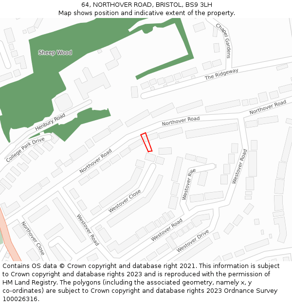 64, NORTHOVER ROAD, BRISTOL, BS9 3LH: Location map and indicative extent of plot