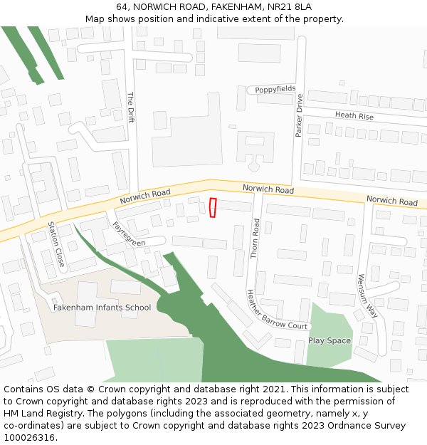 64, NORWICH ROAD, FAKENHAM, NR21 8LA: Location map and indicative extent of plot