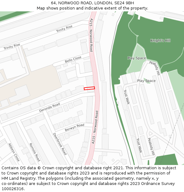 64, NORWOOD ROAD, LONDON, SE24 9BH: Location map and indicative extent of plot