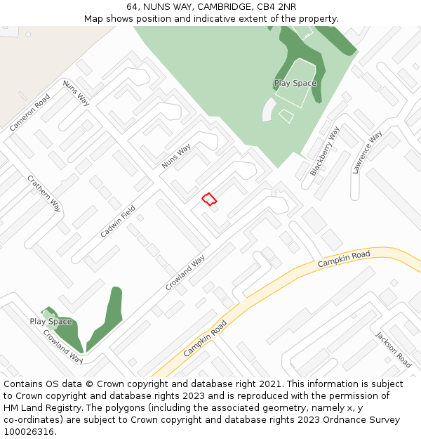 64, NUNS WAY, CAMBRIDGE, CB4 2NR: Location map and indicative extent of plot