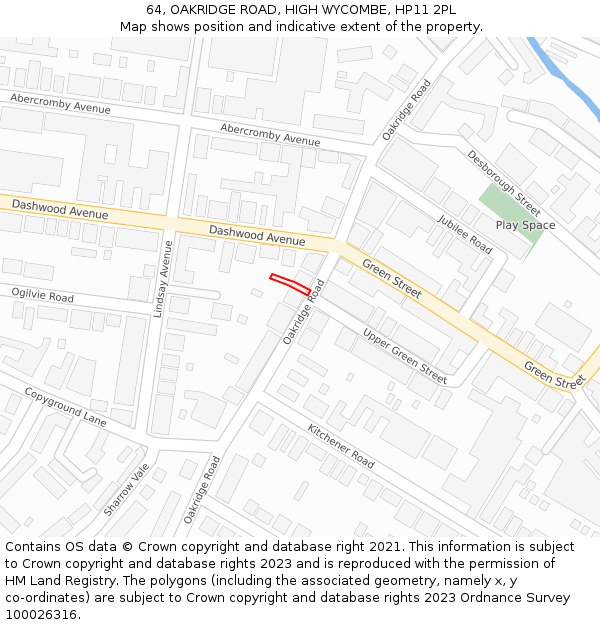 64, OAKRIDGE ROAD, HIGH WYCOMBE, HP11 2PL: Location map and indicative extent of plot