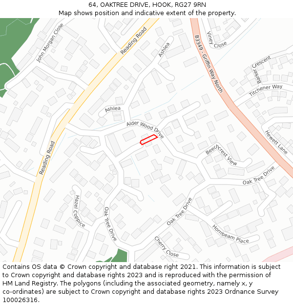 64, OAKTREE DRIVE, HOOK, RG27 9RN: Location map and indicative extent of plot