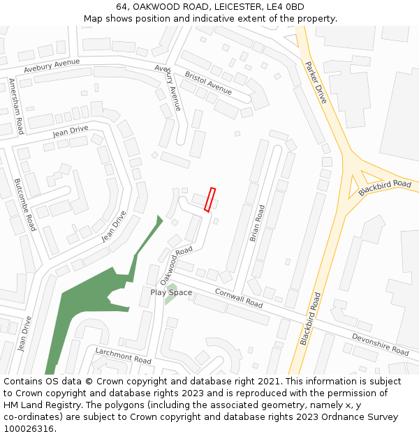 64, OAKWOOD ROAD, LEICESTER, LE4 0BD: Location map and indicative extent of plot