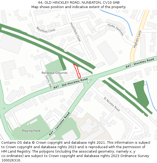 64, OLD HINCKLEY ROAD, NUNEATON, CV10 0AB: Location map and indicative extent of plot