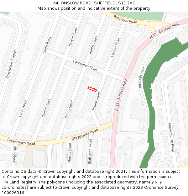 64, ONSLOW ROAD, SHEFFIELD, S11 7AG: Location map and indicative extent of plot