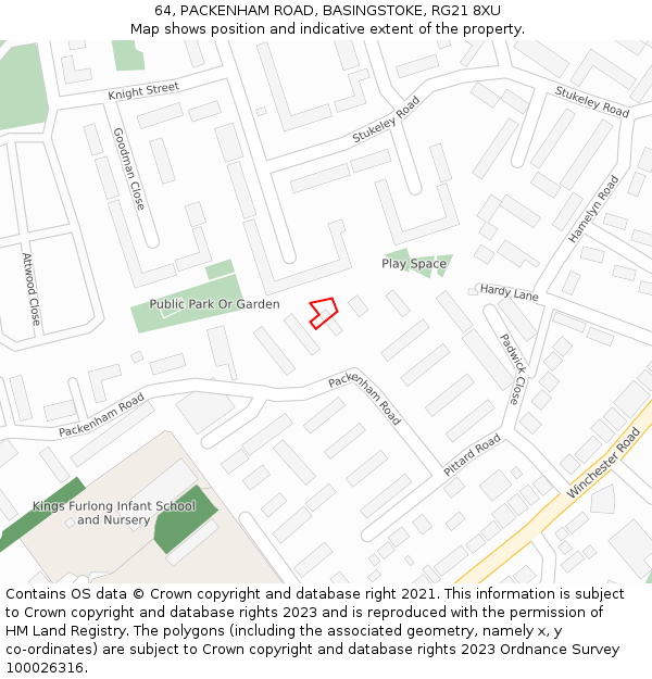 64, PACKENHAM ROAD, BASINGSTOKE, RG21 8XU: Location map and indicative extent of plot