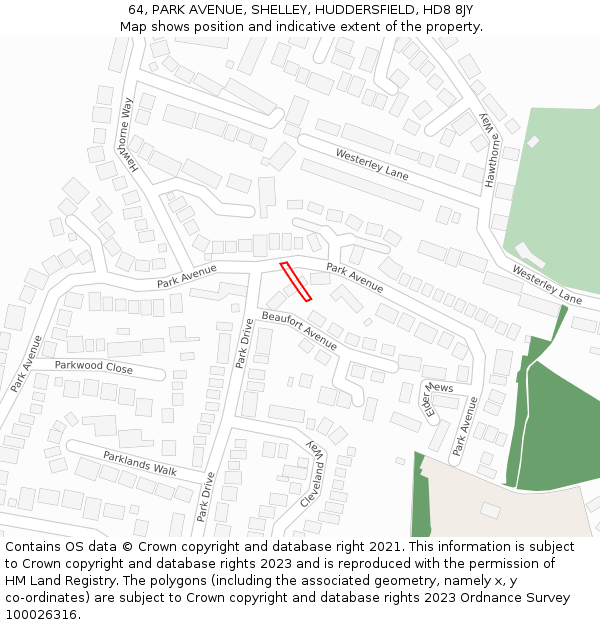 64, PARK AVENUE, SHELLEY, HUDDERSFIELD, HD8 8JY: Location map and indicative extent of plot