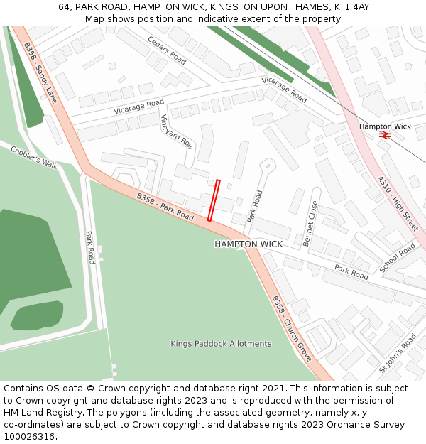 64, PARK ROAD, HAMPTON WICK, KINGSTON UPON THAMES, KT1 4AY: Location map and indicative extent of plot