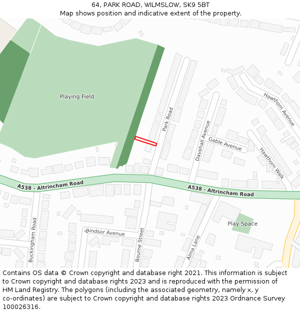 64, PARK ROAD, WILMSLOW, SK9 5BT: Location map and indicative extent of plot