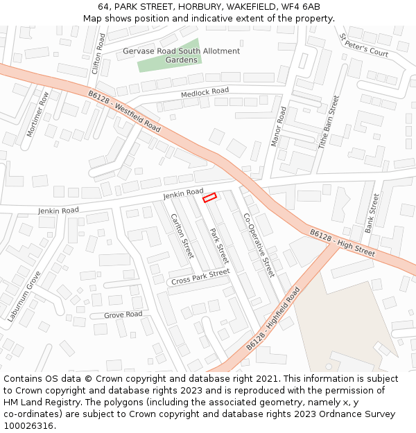 64, PARK STREET, HORBURY, WAKEFIELD, WF4 6AB: Location map and indicative extent of plot