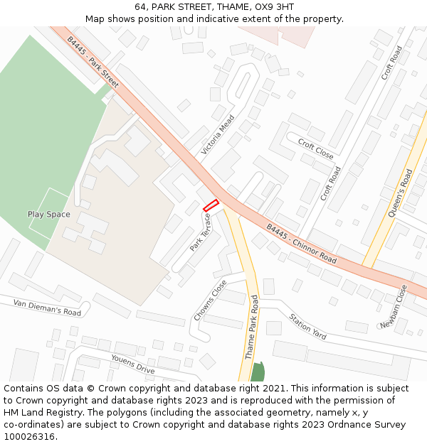 64, PARK STREET, THAME, OX9 3HT: Location map and indicative extent of plot