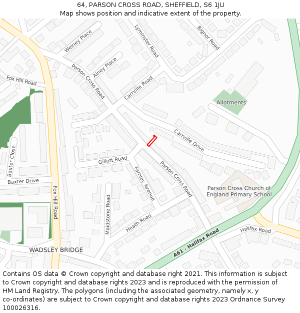 64, PARSON CROSS ROAD, SHEFFIELD, S6 1JU: Location map and indicative extent of plot