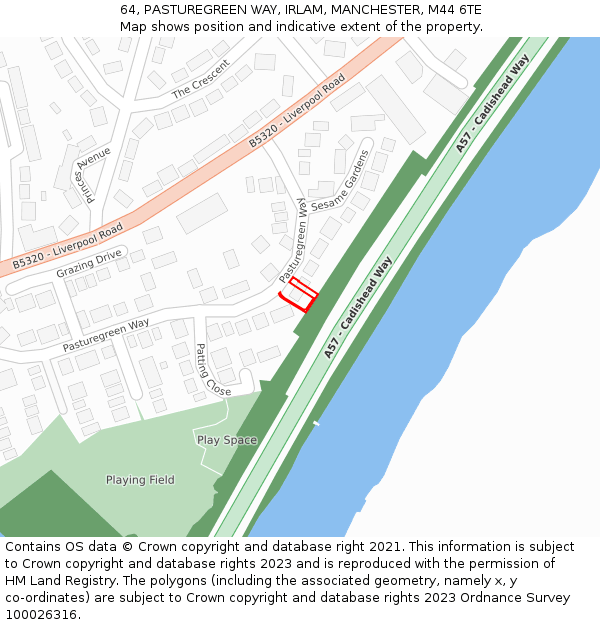 64, PASTUREGREEN WAY, IRLAM, MANCHESTER, M44 6TE: Location map and indicative extent of plot