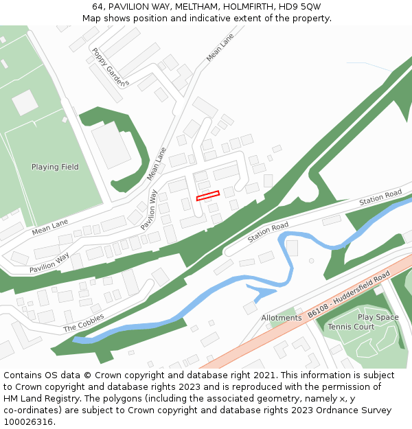 64, PAVILION WAY, MELTHAM, HOLMFIRTH, HD9 5QW: Location map and indicative extent of plot