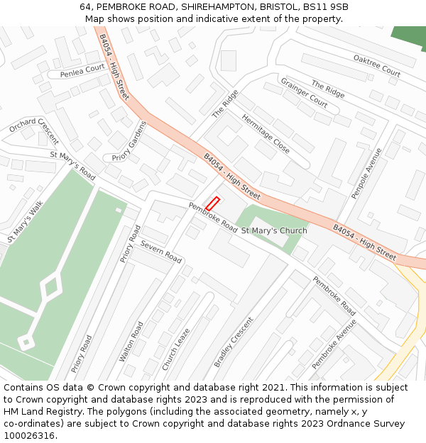 64, PEMBROKE ROAD, SHIREHAMPTON, BRISTOL, BS11 9SB: Location map and indicative extent of plot