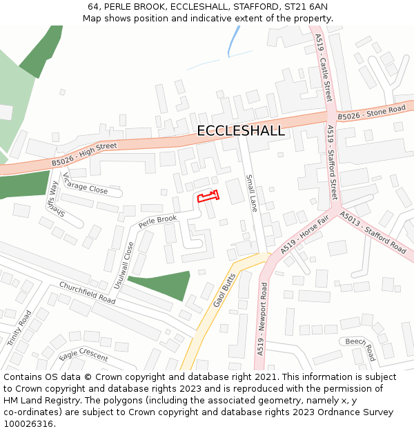 64, PERLE BROOK, ECCLESHALL, STAFFORD, ST21 6AN: Location map and indicative extent of plot