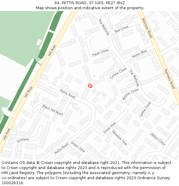 64, PETTIS ROAD, ST IVES, PE27 6NZ: Location map and indicative extent of plot