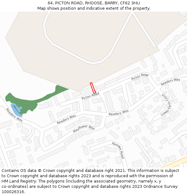 64, PICTON ROAD, RHOOSE, BARRY, CF62 3HU: Location map and indicative extent of plot