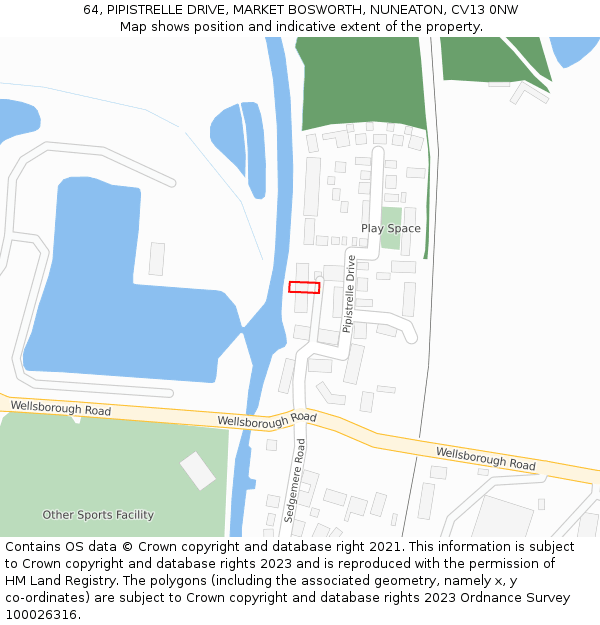 64, PIPISTRELLE DRIVE, MARKET BOSWORTH, NUNEATON, CV13 0NW: Location map and indicative extent of plot