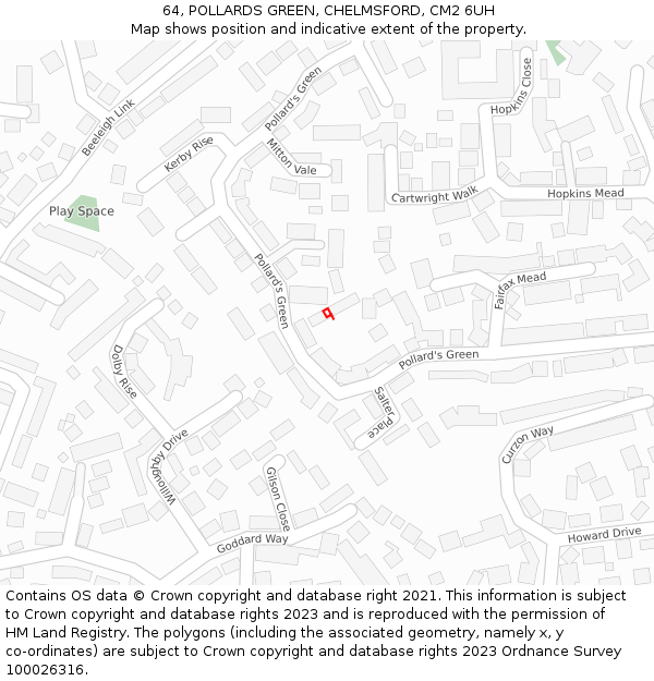 64, POLLARDS GREEN, CHELMSFORD, CM2 6UH: Location map and indicative extent of plot
