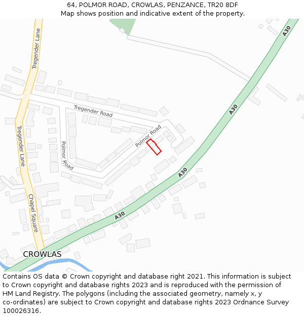 64, POLMOR ROAD, CROWLAS, PENZANCE, TR20 8DF: Location map and indicative extent of plot