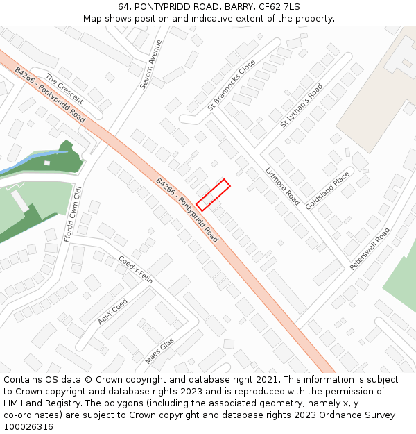 64, PONTYPRIDD ROAD, BARRY, CF62 7LS: Location map and indicative extent of plot