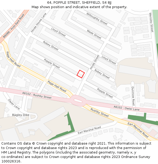 64, POPPLE STREET, SHEFFIELD, S4 8JJ: Location map and indicative extent of plot
