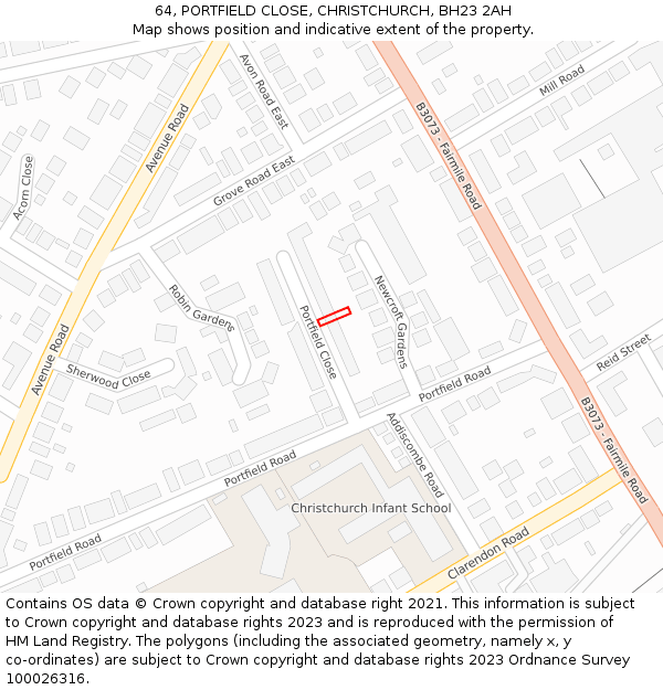 64, PORTFIELD CLOSE, CHRISTCHURCH, BH23 2AH: Location map and indicative extent of plot