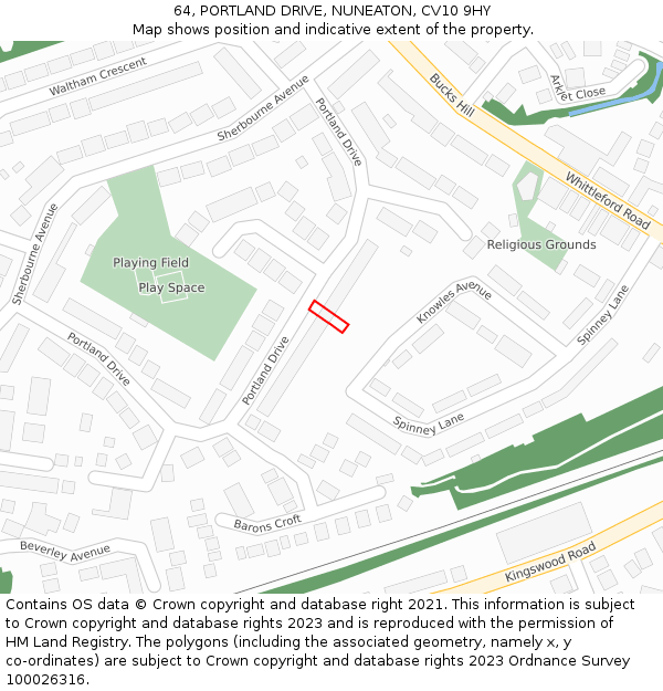 64, PORTLAND DRIVE, NUNEATON, CV10 9HY: Location map and indicative extent of plot