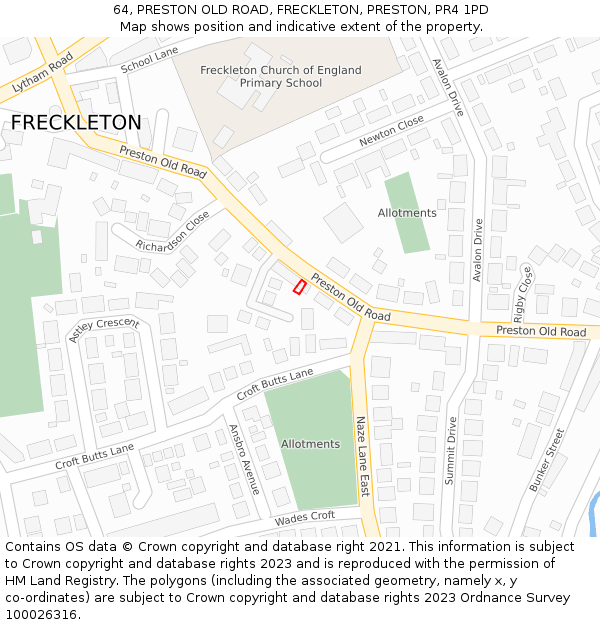 64, PRESTON OLD ROAD, FRECKLETON, PRESTON, PR4 1PD: Location map and indicative extent of plot