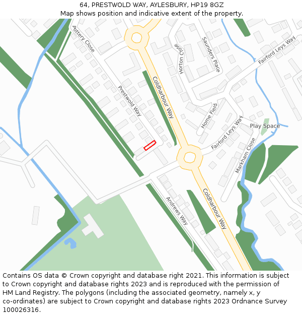 64, PRESTWOLD WAY, AYLESBURY, HP19 8GZ: Location map and indicative extent of plot