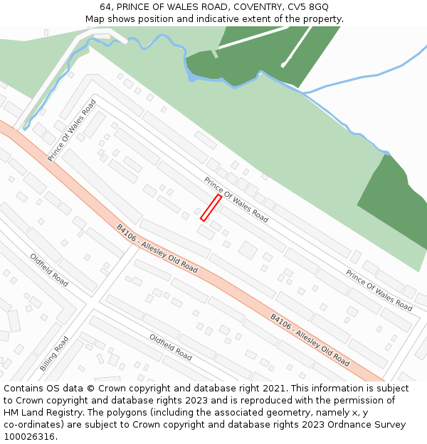 64, PRINCE OF WALES ROAD, COVENTRY, CV5 8GQ: Location map and indicative extent of plot