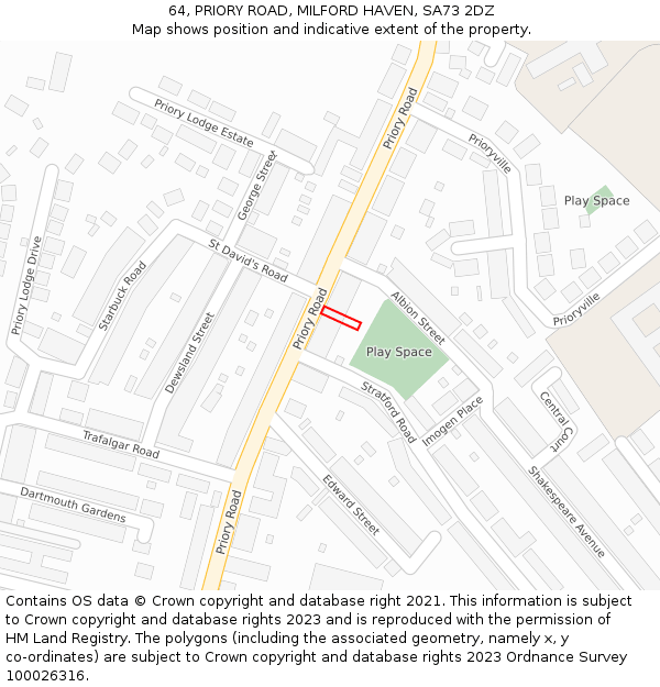 64, PRIORY ROAD, MILFORD HAVEN, SA73 2DZ: Location map and indicative extent of plot