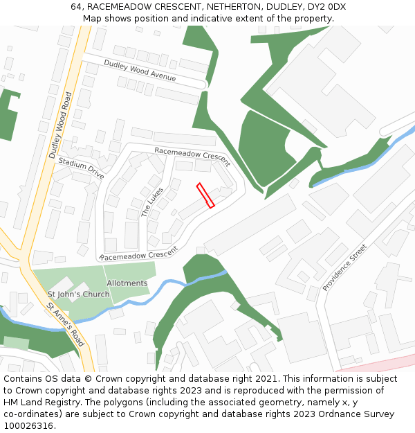 64, RACEMEADOW CRESCENT, NETHERTON, DUDLEY, DY2 0DX: Location map and indicative extent of plot