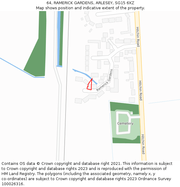 64, RAMERICK GARDENS, ARLESEY, SG15 6XZ: Location map and indicative extent of plot